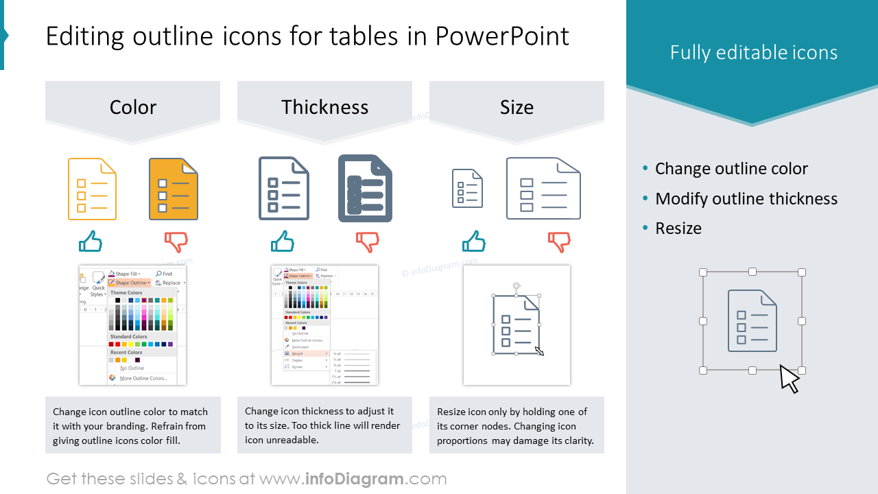 Editing outline icons for tables in PowerPoint