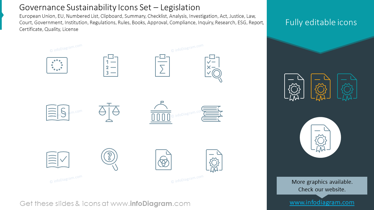 Governance Nachhaltigkeit Icons Set – Gesetzgebung