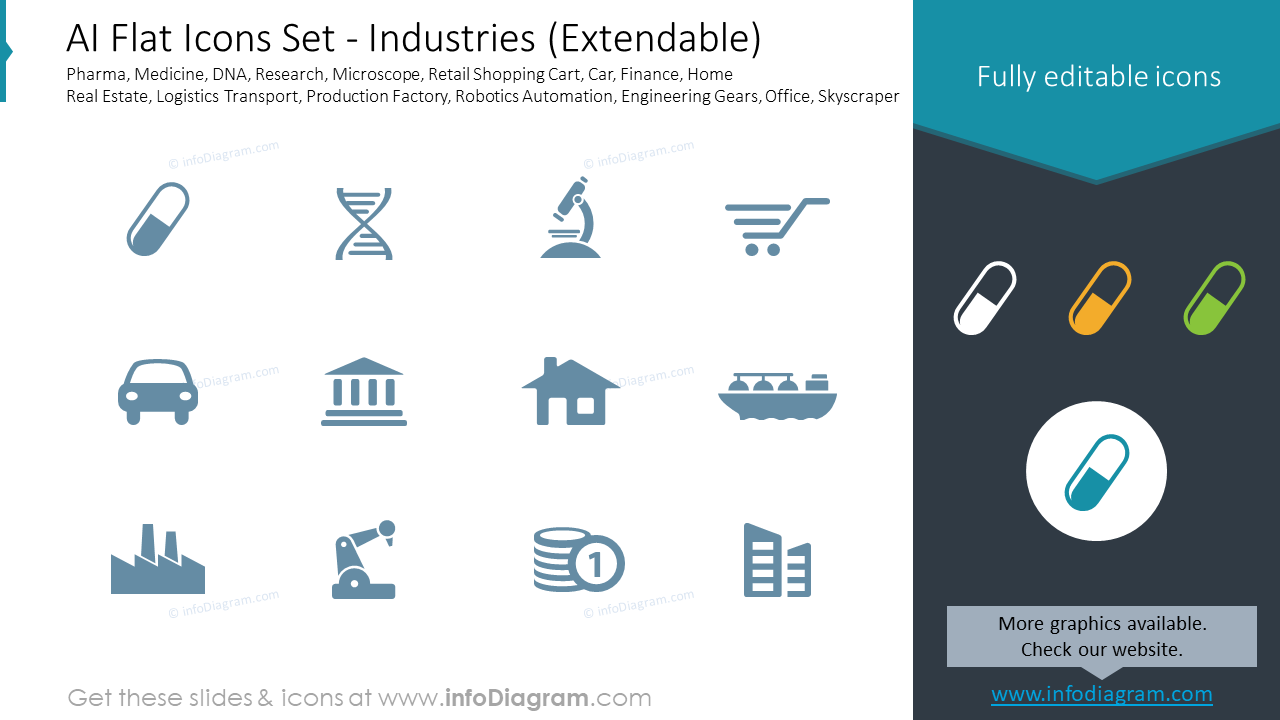 AI Flat Icons Set - Industries (Extendable)