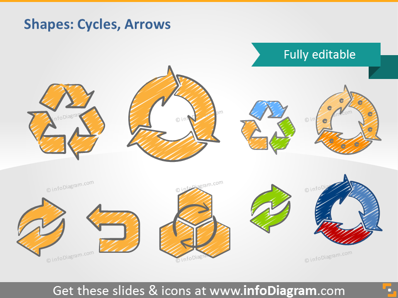 Kritzelnde Pfeile recyceln doppelte ppt-Icons Clipart