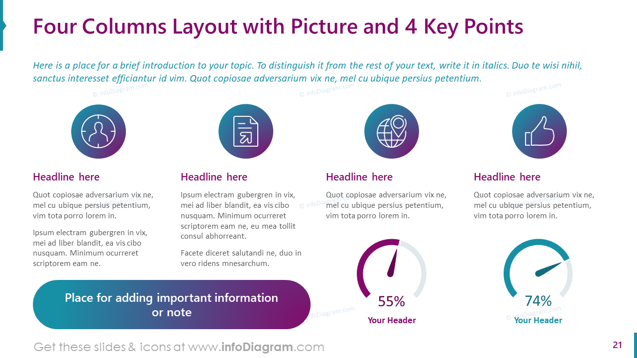 Four Columns Layout with Picture and 4 Key Points