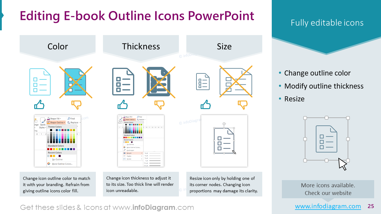 Editing E-book Outline Icons PowerPoint