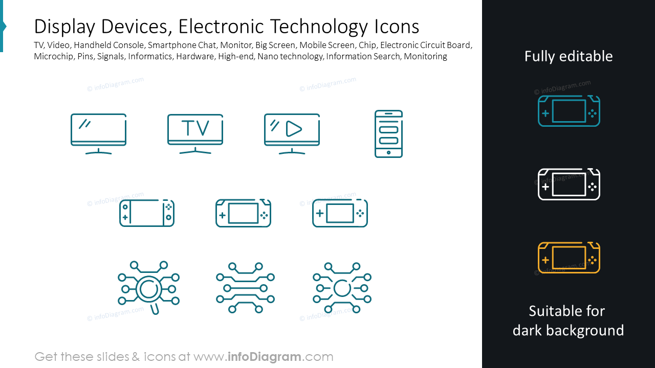 Anzeigegeräte, Elektronik-Technologie-Icons
