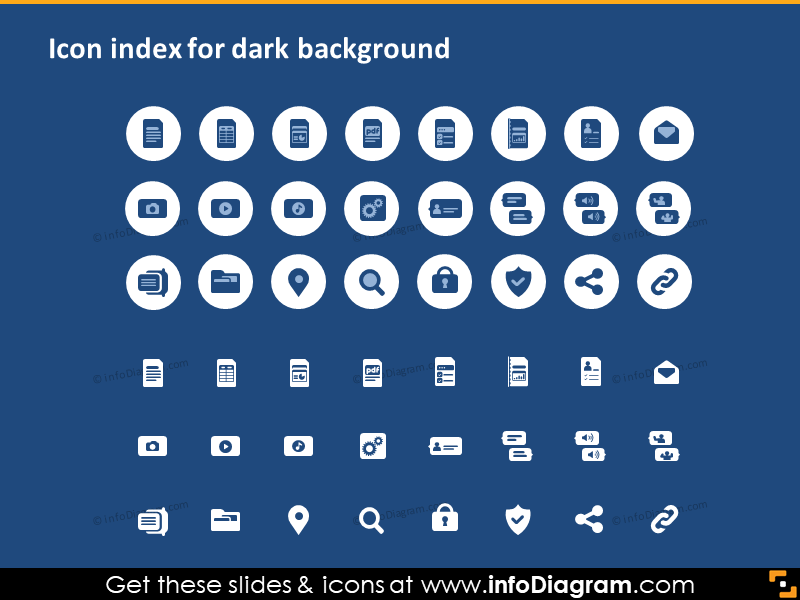 IT-Icons teilen E-Mail-Bericht Datenbank PPTX Clipart-Index dunkelblauer Hintergrund