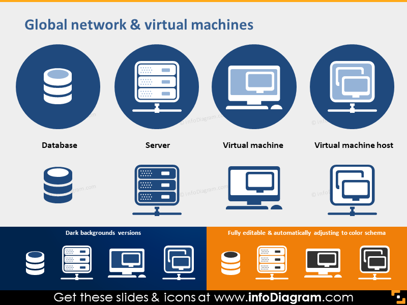 Icône PPT Serveur de Base de Données Hôte de Machine Virtuelle clipart PowerPoint