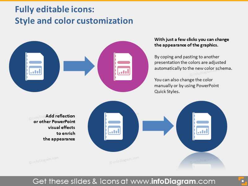 Iconos planos personalizados, conceptos de TI, tipos de medios de documento, clipart pptx