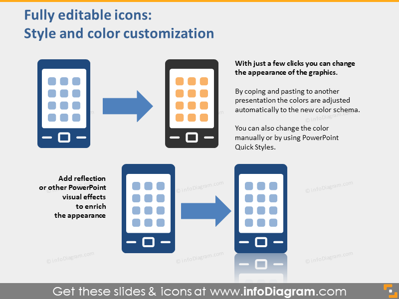 Editable Flat Icons of Cloud IT devices mobile pptx clipart