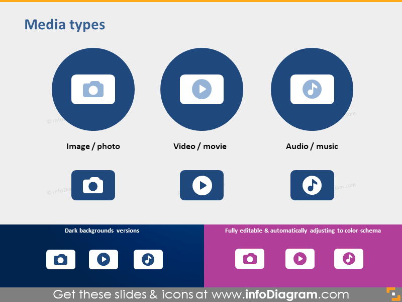 Symbol Medien Foto Video Audio PowerPoint Icon flach