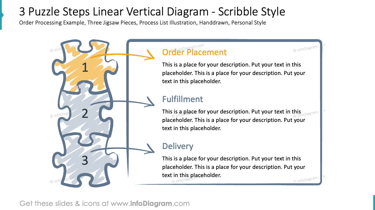 3 Puzzle Steps Linear Vertical Diagram Scribble Style
