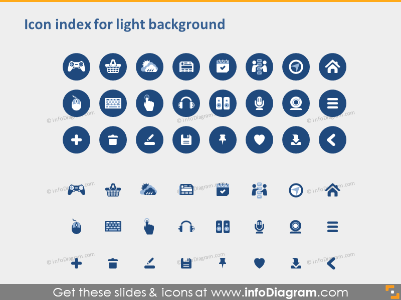 Website-Steuerung IO-Geräte-Symbole PPTX-Index hellen Hintergrund
