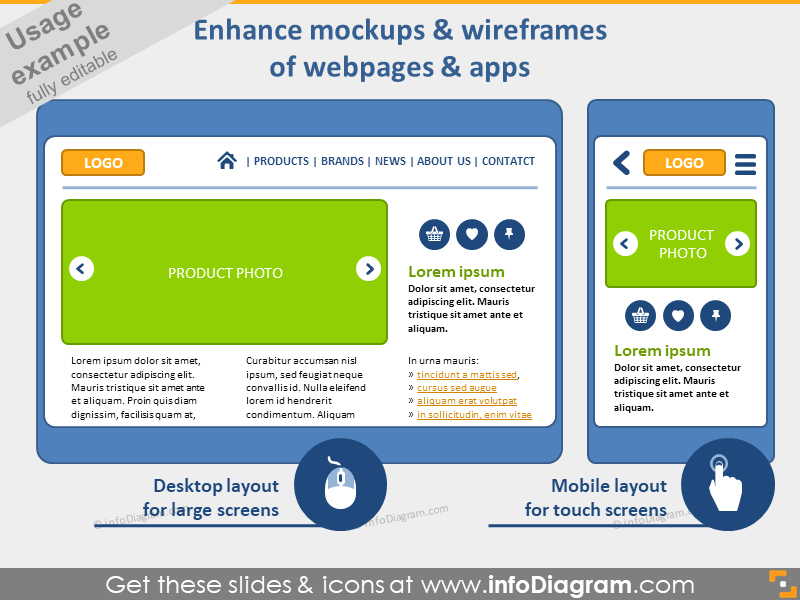 Website-Mockup-Symbol Web-App-Drahtmodell PowerPoint Clipart