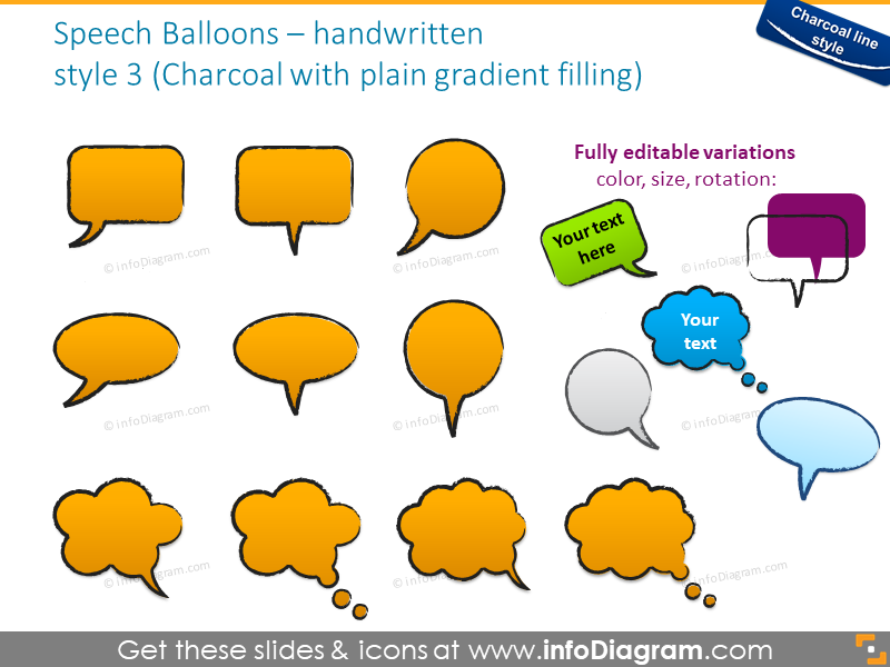 Chatblasen handgeschriebene Kohle Kritzelei Form PPT-Icons