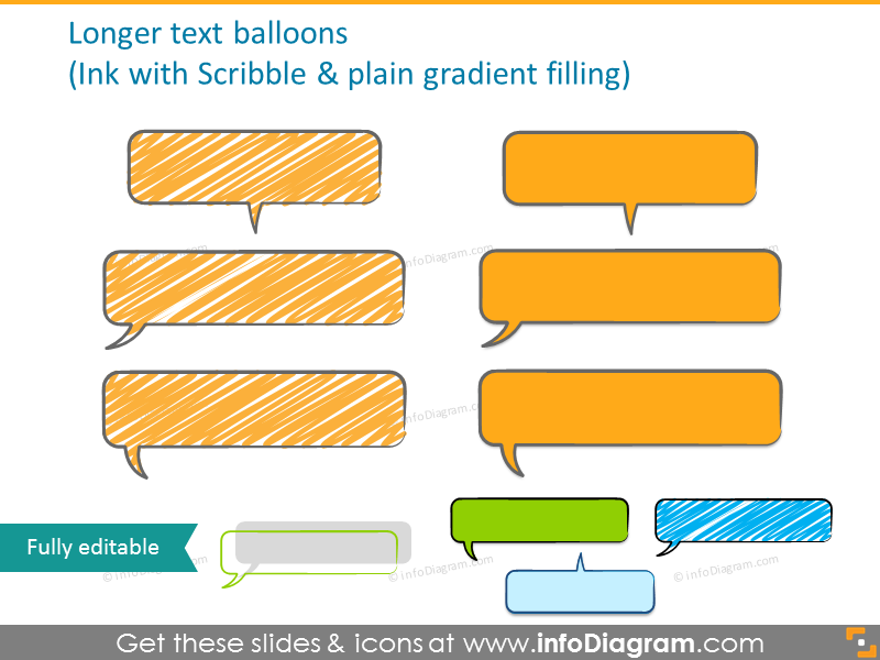 Ink text balloons with scribble and plain gradient filling