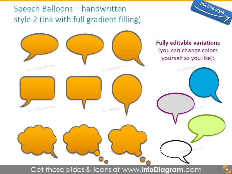 speech bubbles handwritten sketch ink gradient powerpoint clipart shapes