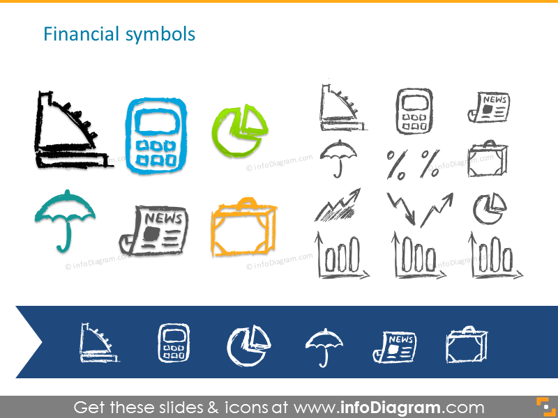 Symboles financiers dessinés à la main au crayon