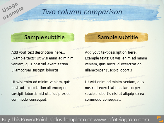 Watercolor slide comparison 2 Columns headers stripes pptx