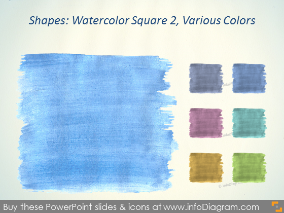 Icônes ppt de pinceau carré aquarelle bleue