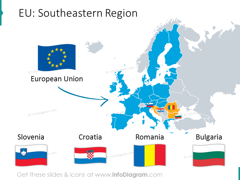 EU southeastern region map: Slovenia, Croatia, Romania, Bulgaria