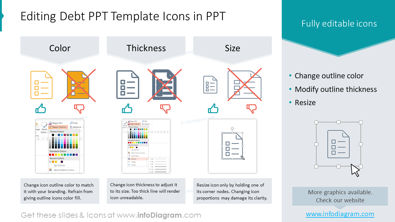 Editing Debt PPT Template Icons in PPT