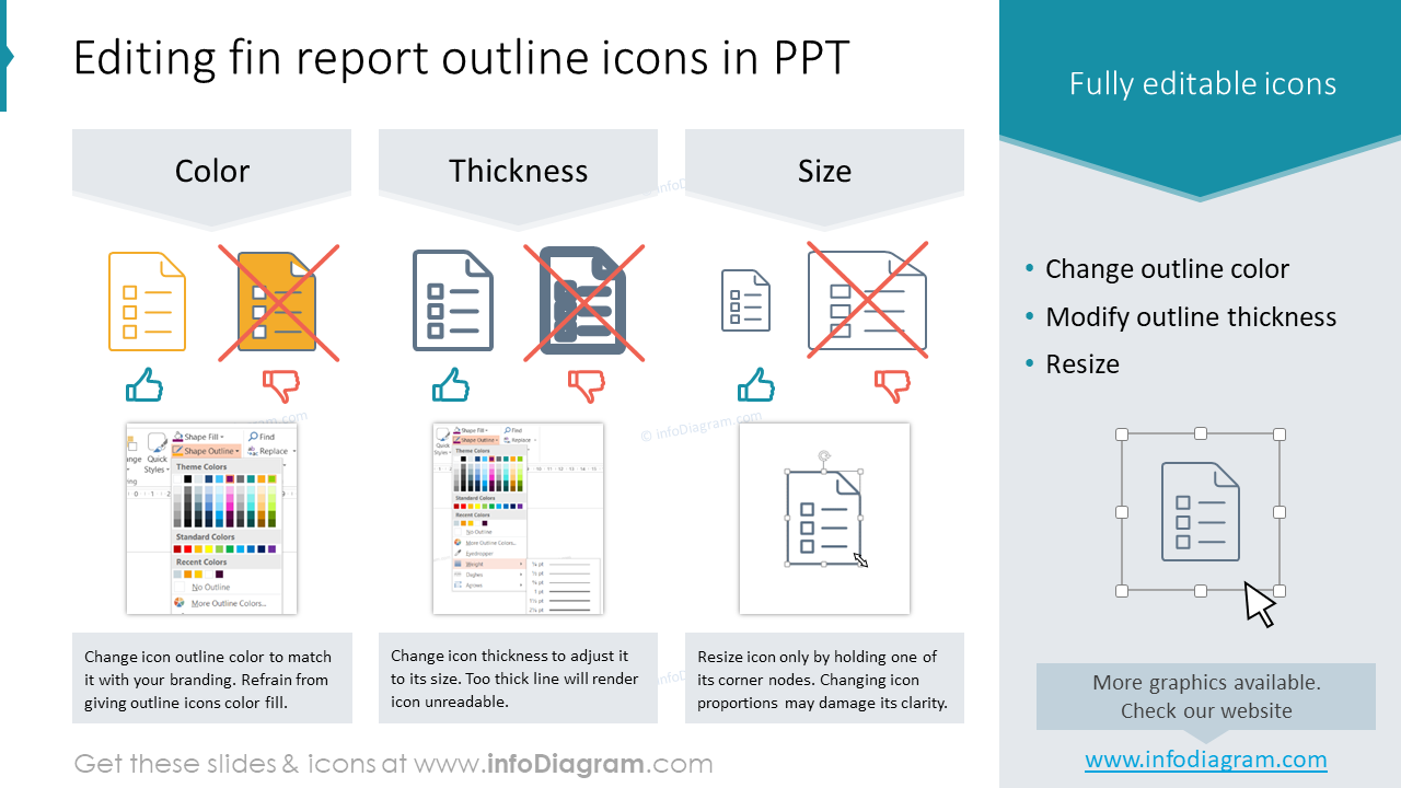 Editing fin report outline icons in PPT