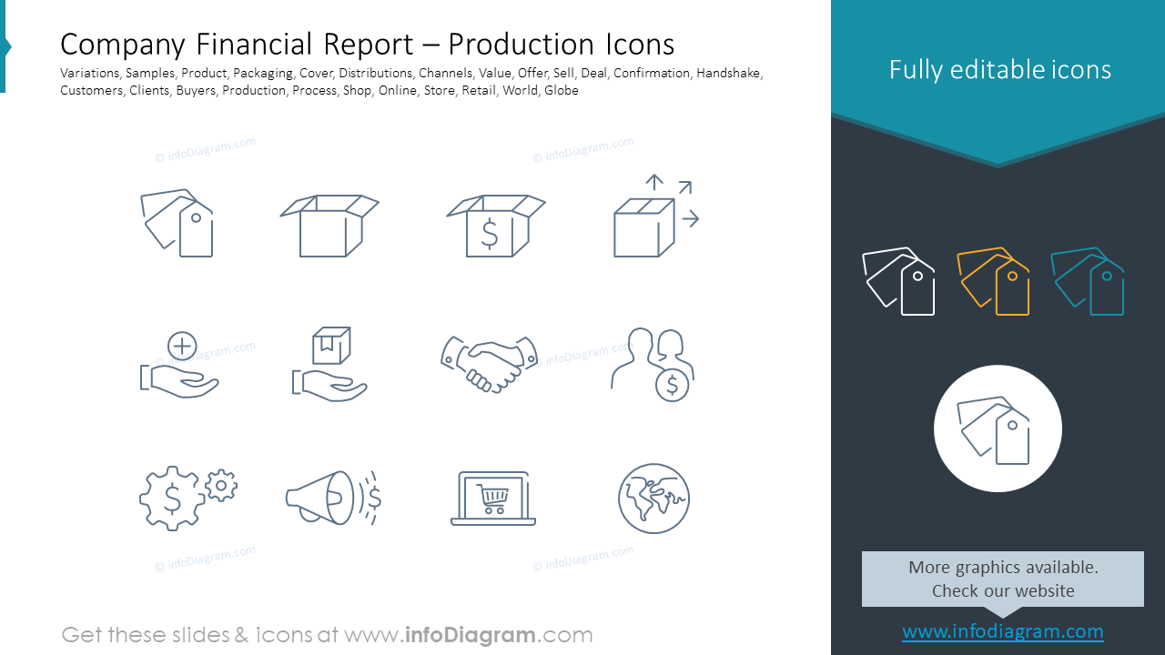 Informe financiero de la empresa – Íconos de producción