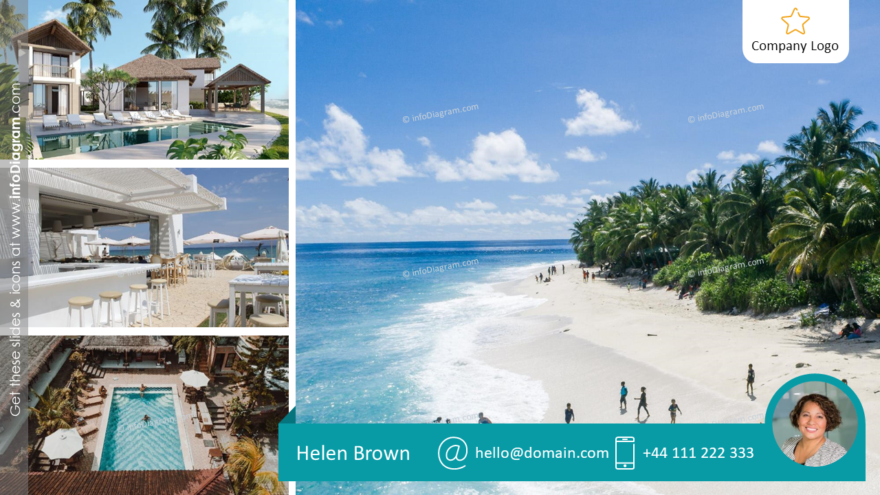Real Estate Sale Presentation Overview With Contact 4 Property Pictures Layout, Contact Information Placeholder