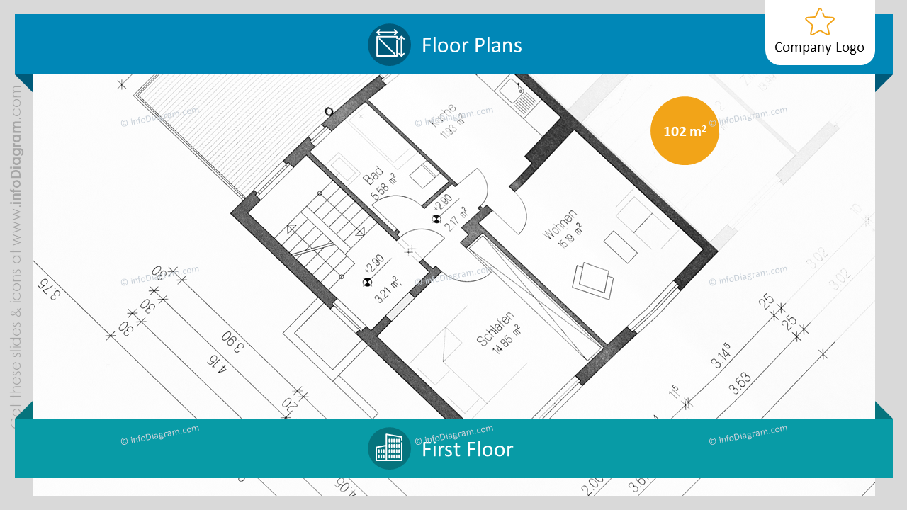 House Sale Floor Plan Presentation Template With Rooms Layout Sketch and Area Data Placeholder