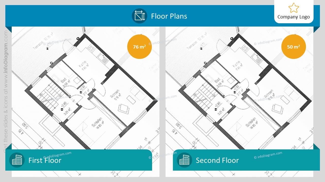Apartment Sale Floor Plan Presentation Brochure Template With Two Floors Rooms Layout Sketch and Area Data Placeholder