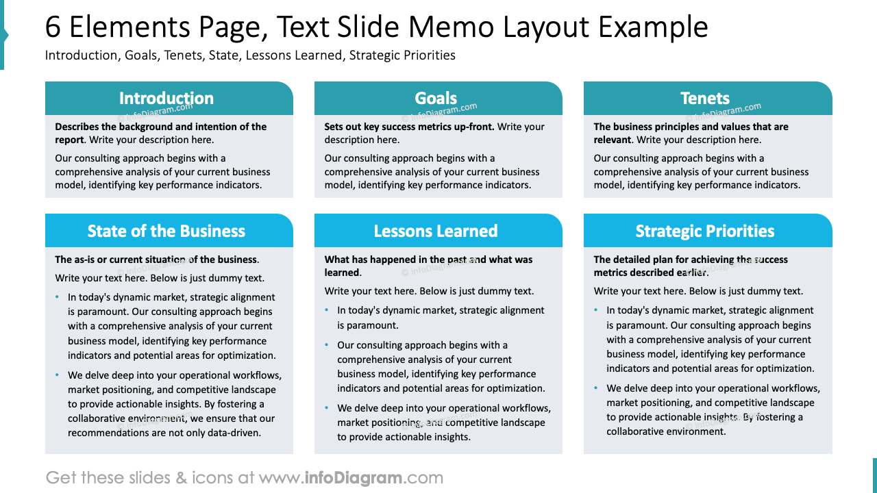 Página com 6 Elementos, Exemplo de Layout de Slide de Texto