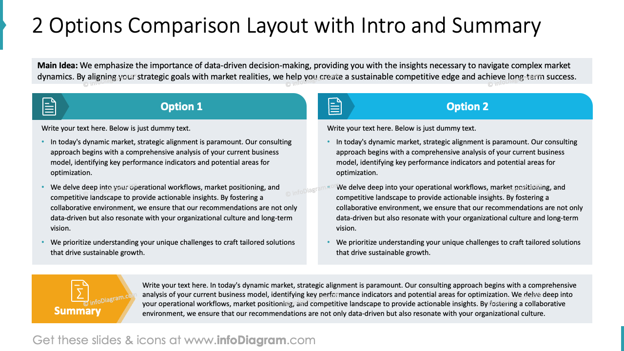 Layout de Comparação de 2 Opções com Introdução e Resumo