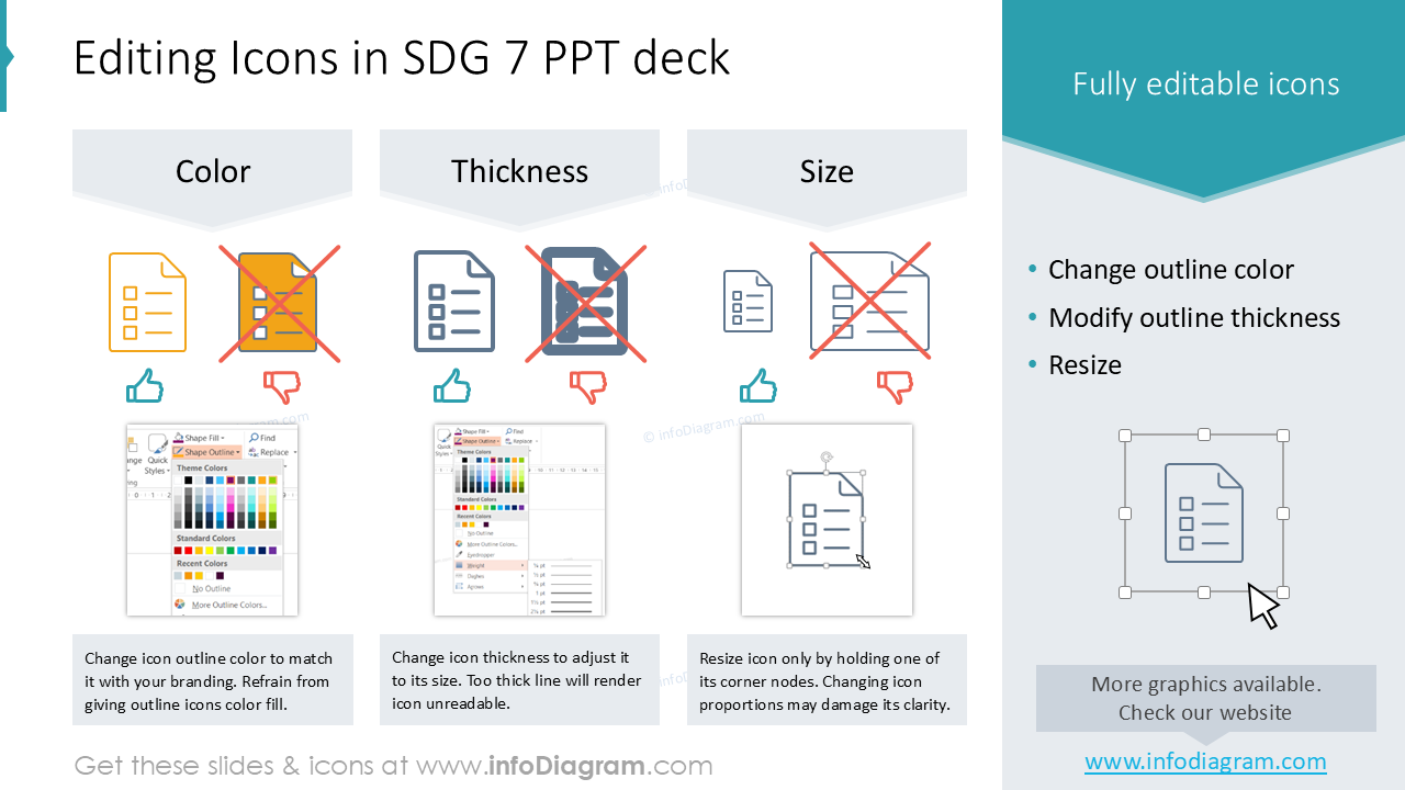 Edición de iconos en la presentación de PowerPoint de los ODS 7