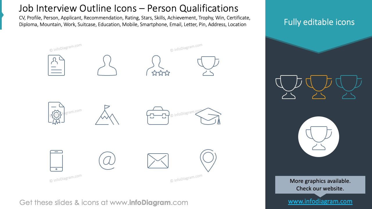 Job Interview Outline Icons Person Qualifications Gray Background