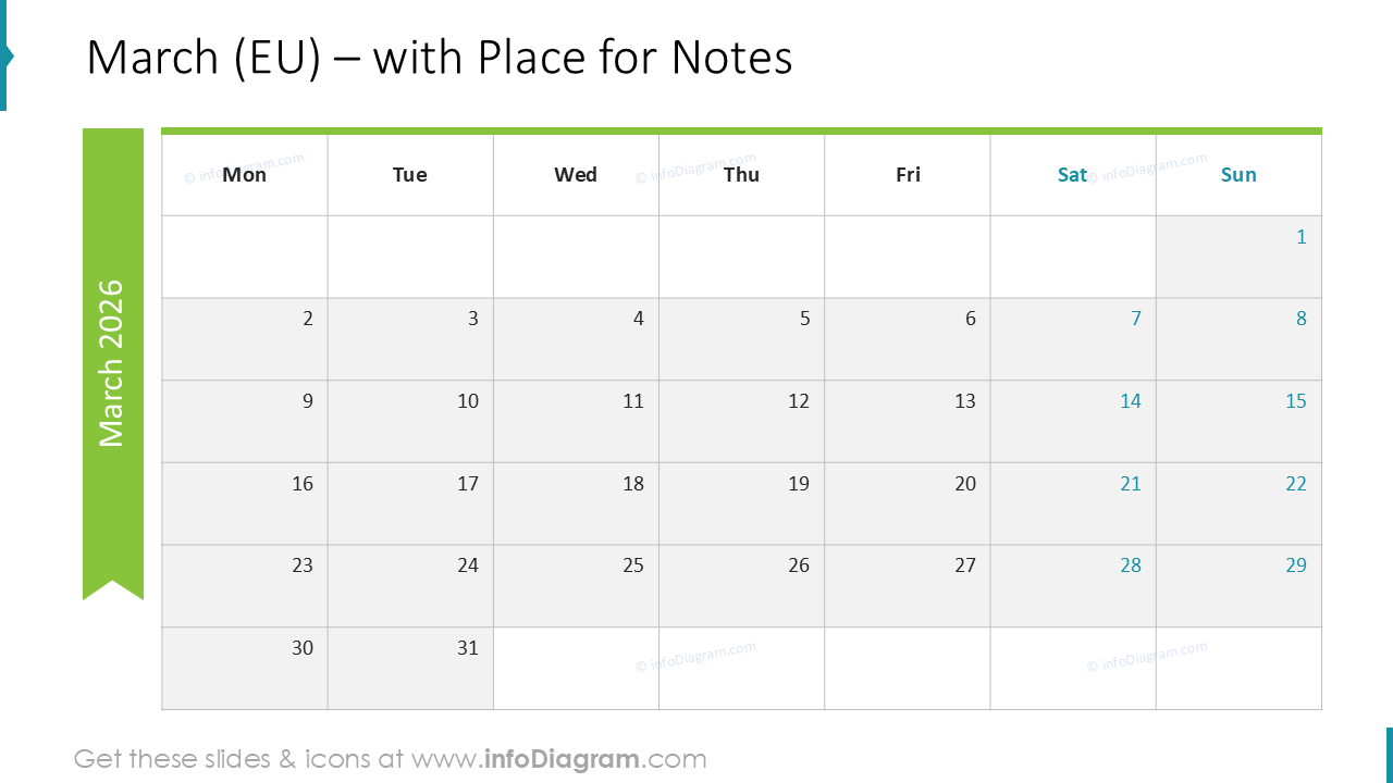 March (EU) – with Place for Notes