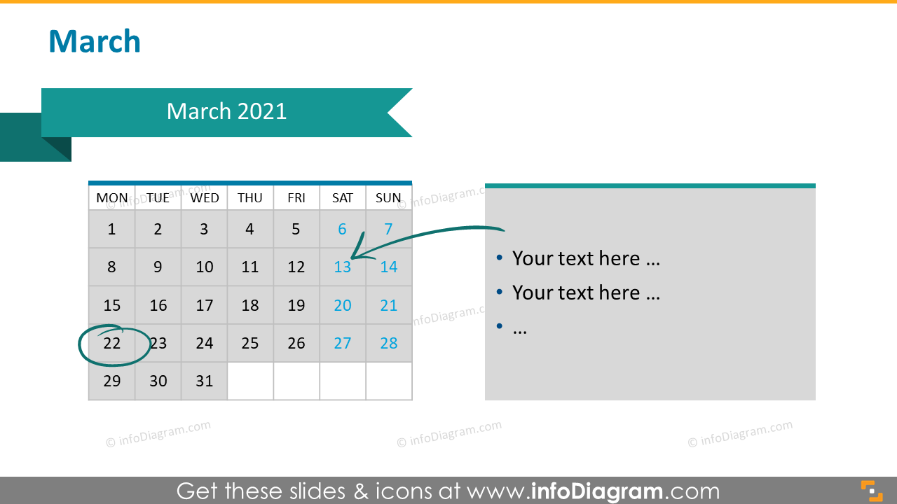 Monthly calendar 2020 slide: March