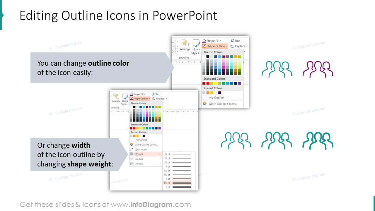 Editability of outline icons & shapes in PowerPoint