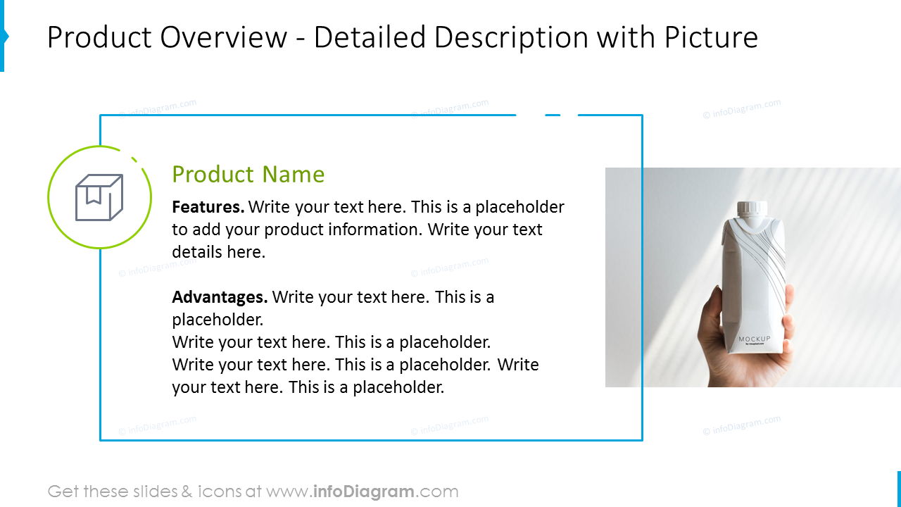 Produktübersicht-Folie mit Textplatzhalter und Bild