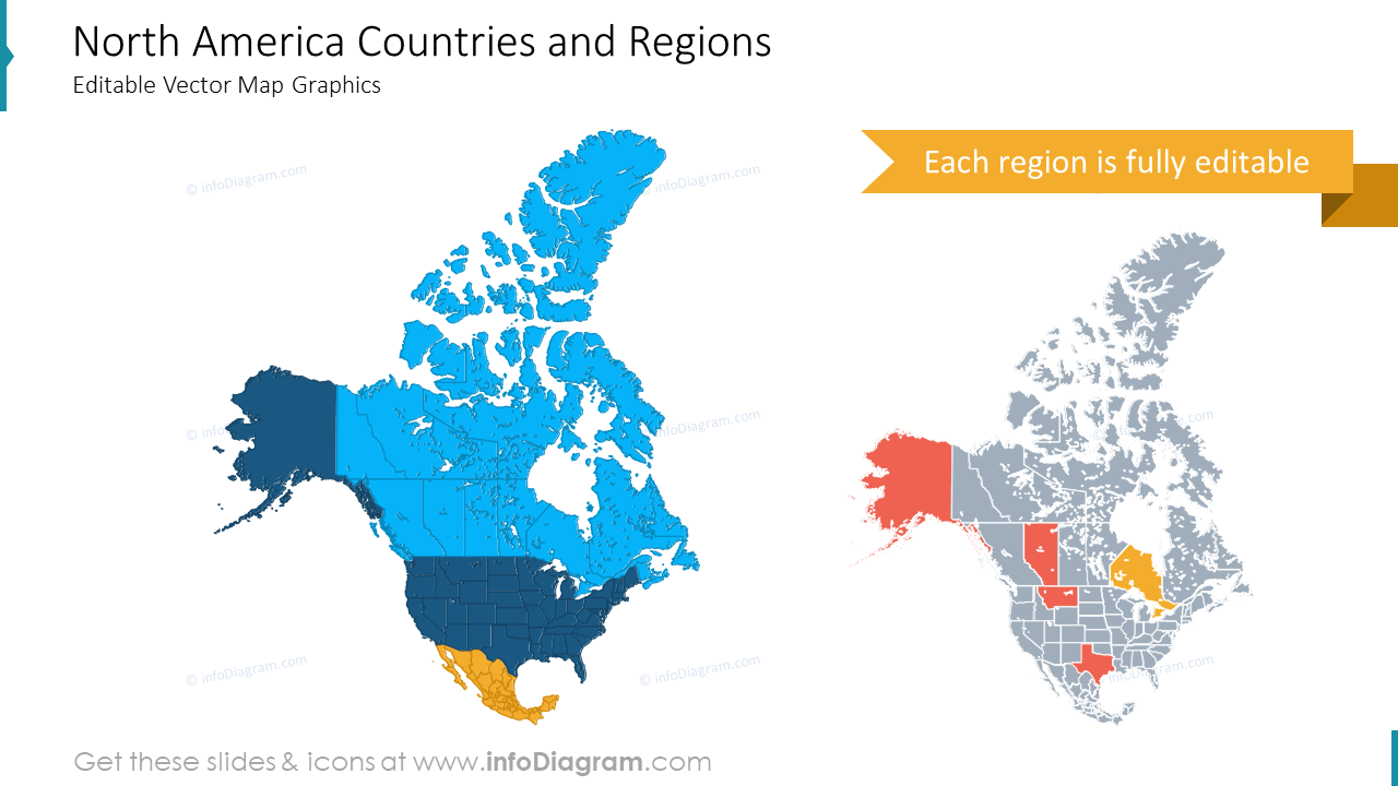 North America PPT Map USA Canada Mexico