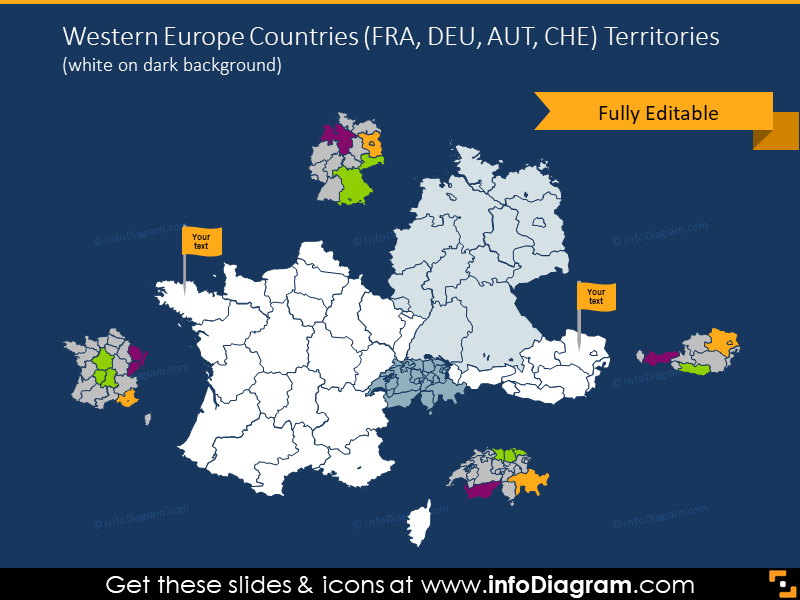 Western Europe Countries map on the dark background