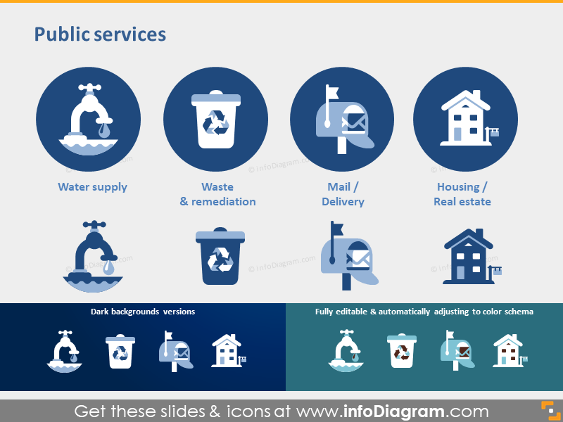 water supply waste mail housing sector powerpoint icon