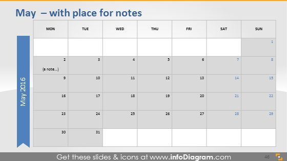 School Calendars 2015 2016 graphics (PPT tables and icons, EU ISO dates)