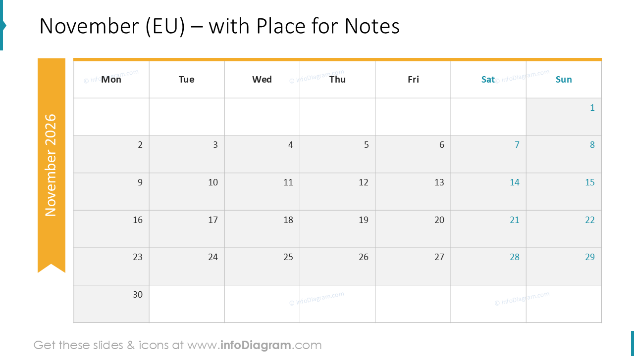 November (EU) – with Place for Notes