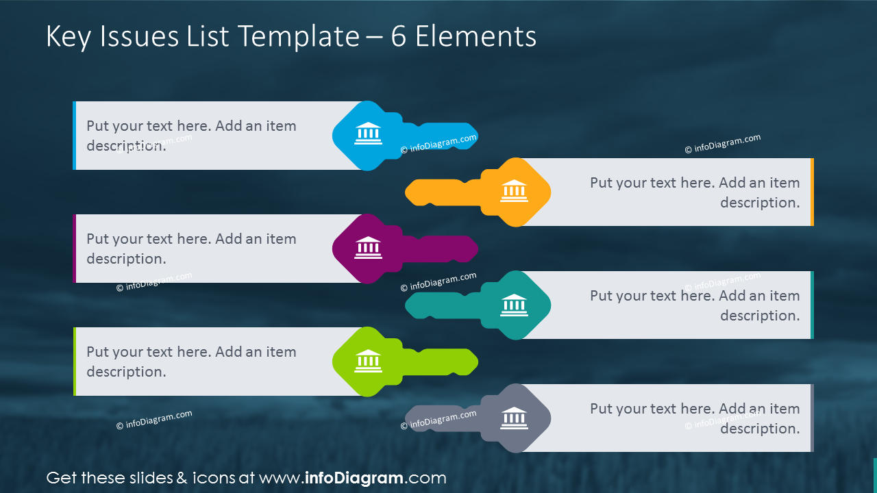 6 elements key template to show issues list