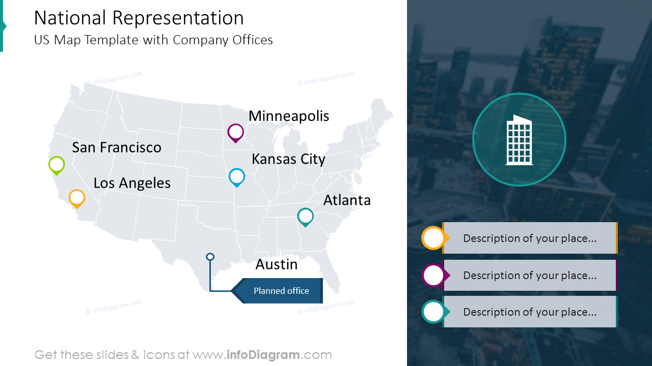 National representation: US map with company offices