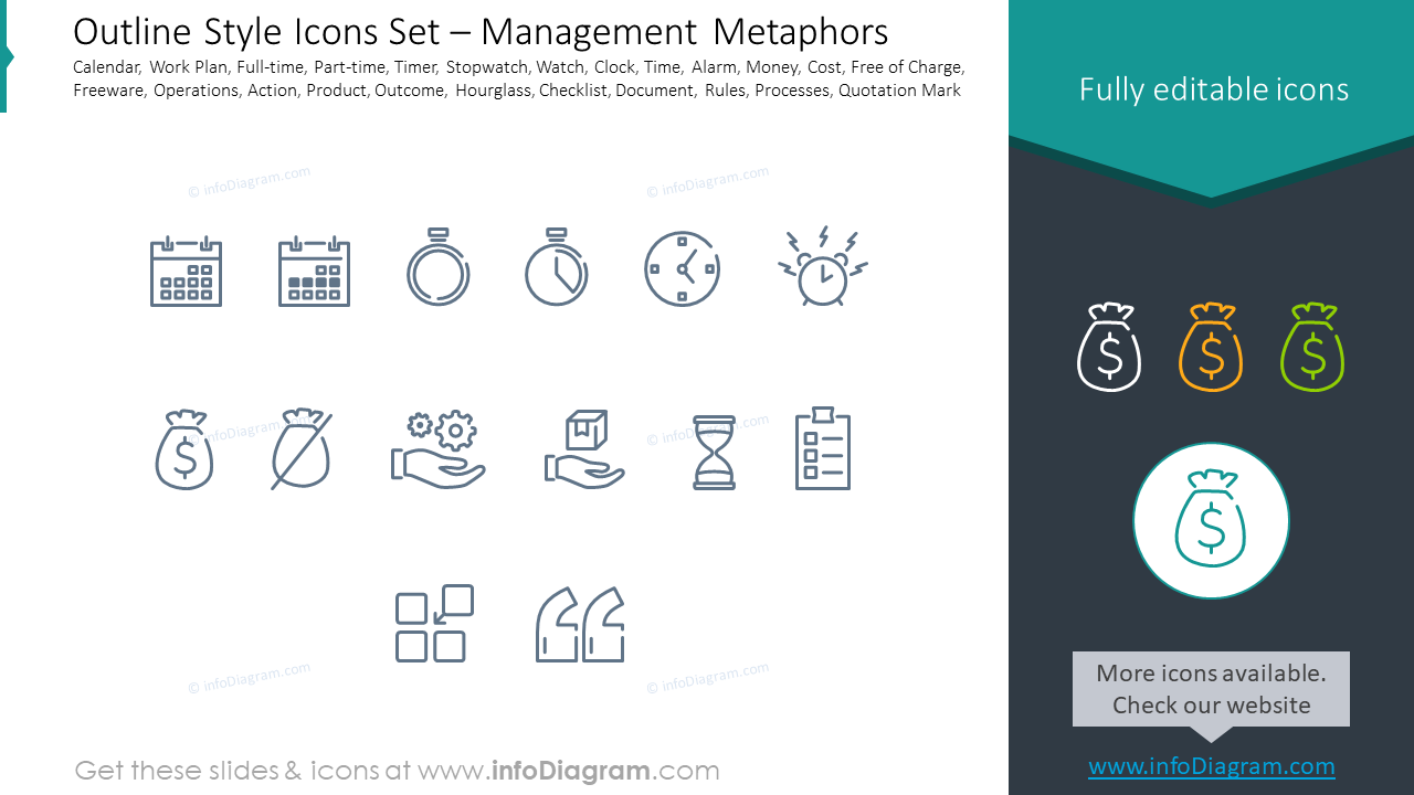 Outline icons set: calendar, work Plan, full-time, part-time