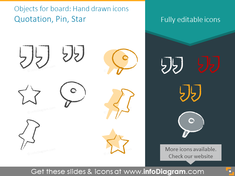 Example of the objects set: quotation, pin, star