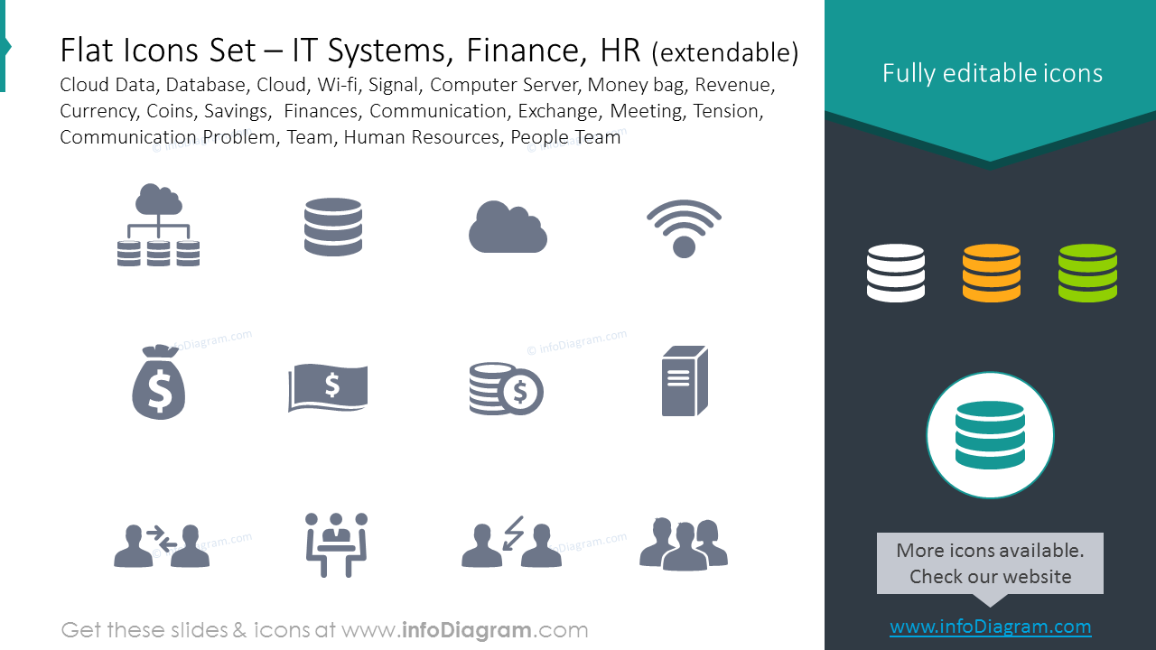 Icons Set: Database, Cloud, Revenue, Currency, Coins, Savings,  Finances