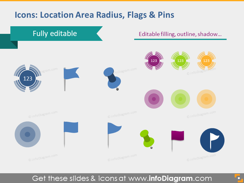 Standortfahnen Karten-Pins Marker blau grün Icons PowerPoint