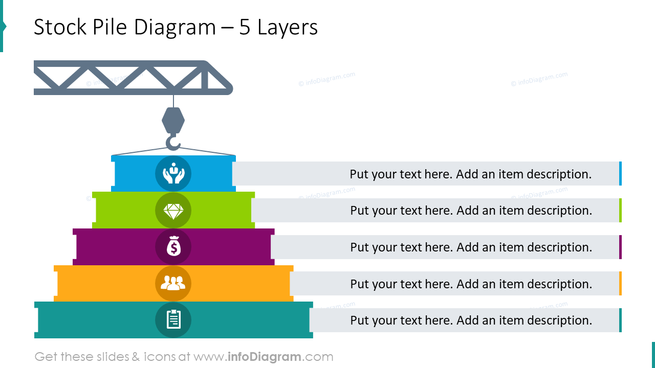 Stock pile illustation for 5 layers with flat icons