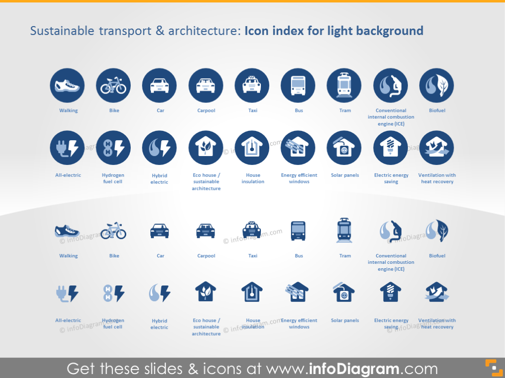 Icon Index on Light Background: Sustainable Transport and Architecture