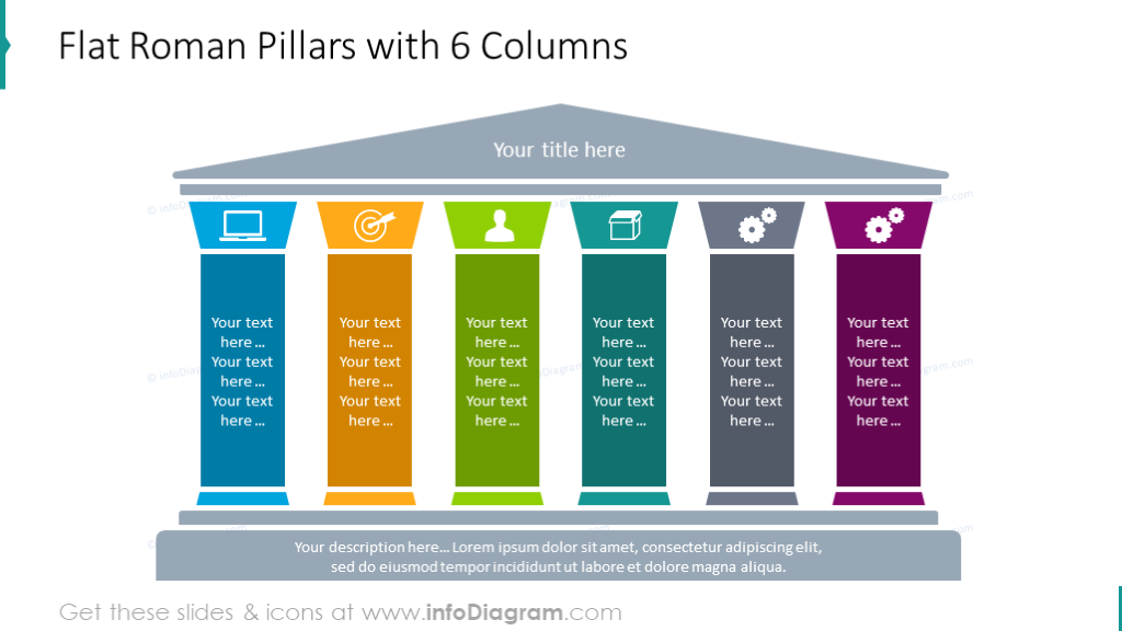 Diagrama de Pilares Romanos Plano con Diapositiva de 6 Columnas